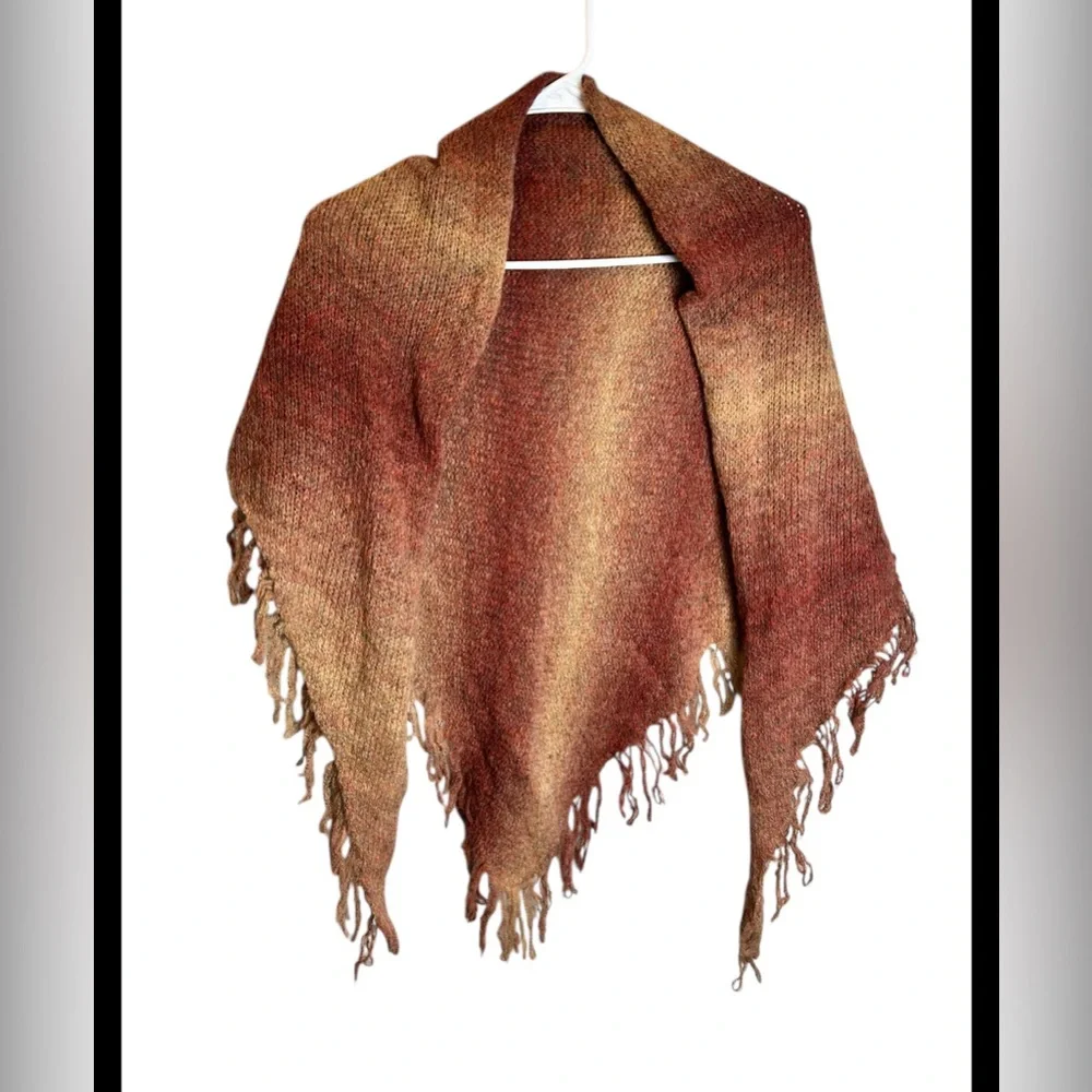 Handcrafted Italian Wool Blend Orange Gradient Fringe Shawl